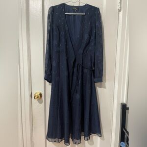 Lulu’s NWT Navy Blue Wrap Dress w/ Floral Embroidery